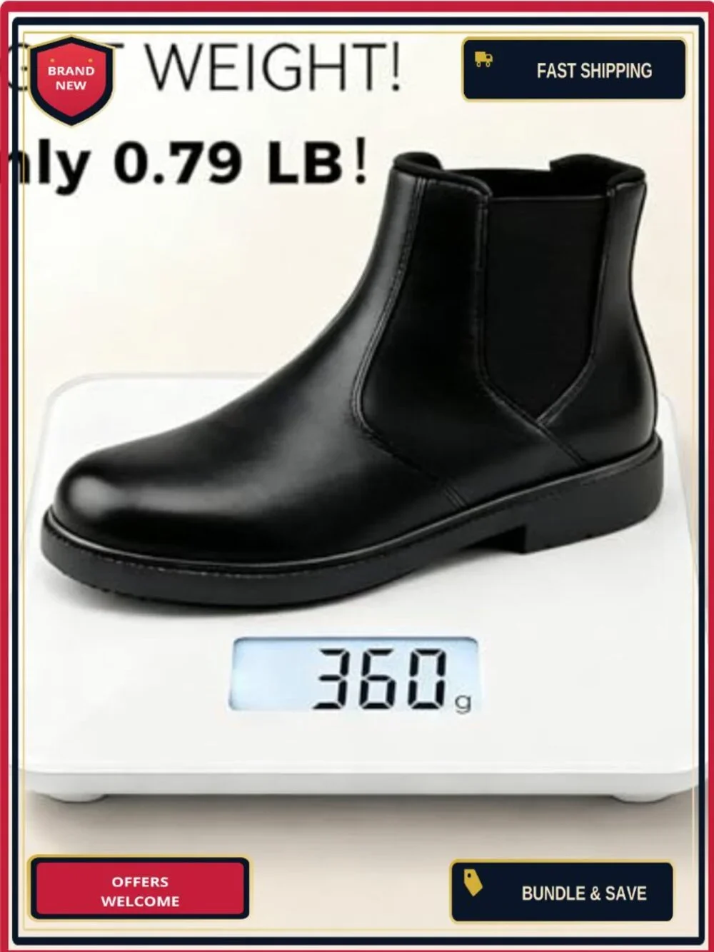 Men's Genuine Leather Chelsea Boots Slip-On Ankle Boots Memory Foam
